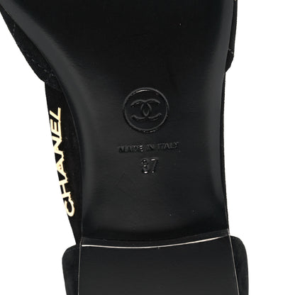 Chanel Suede Grosgrain CC Cap Toe Ankle Flat 37 Black 6 of 8