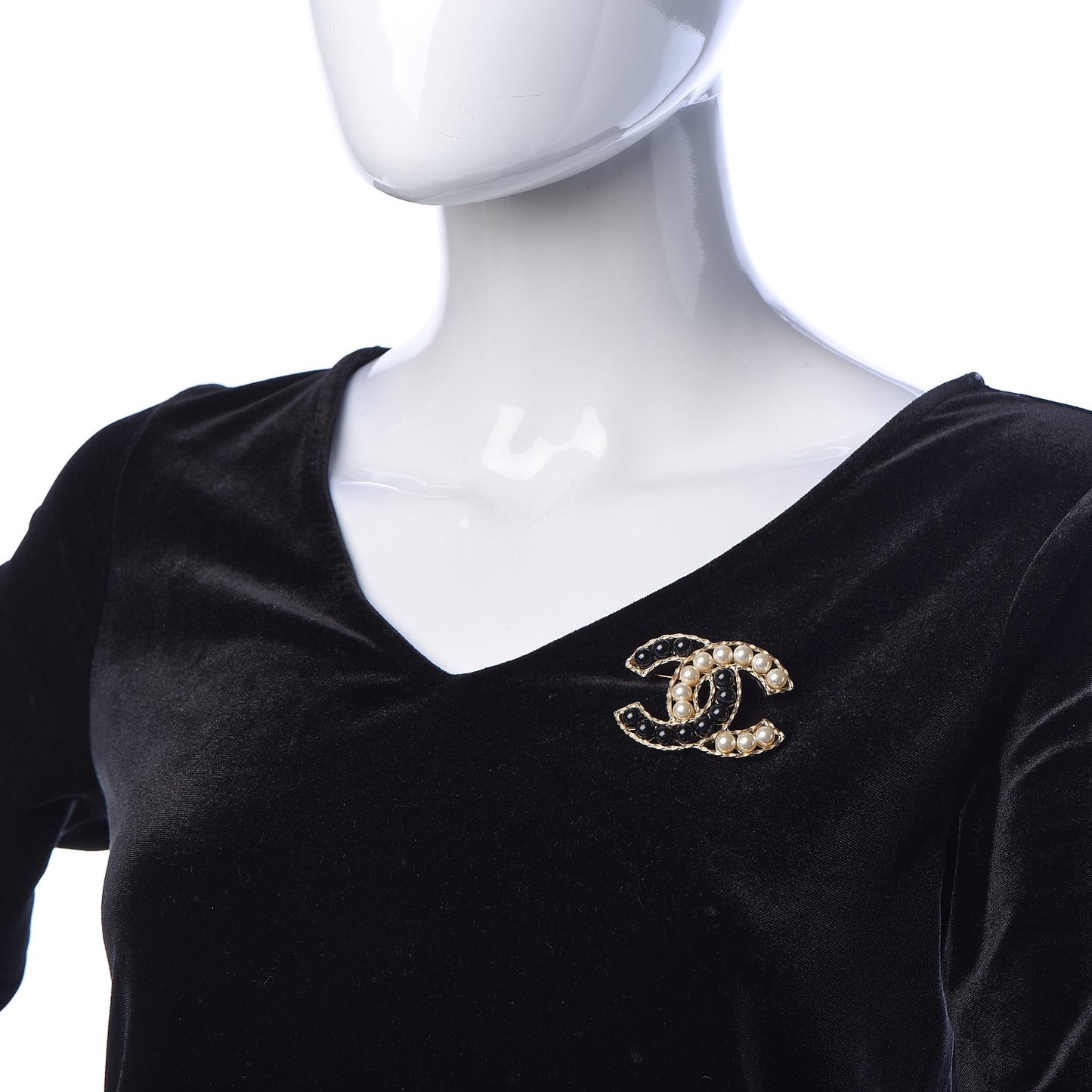 Pearl CC Brooch Gold Black