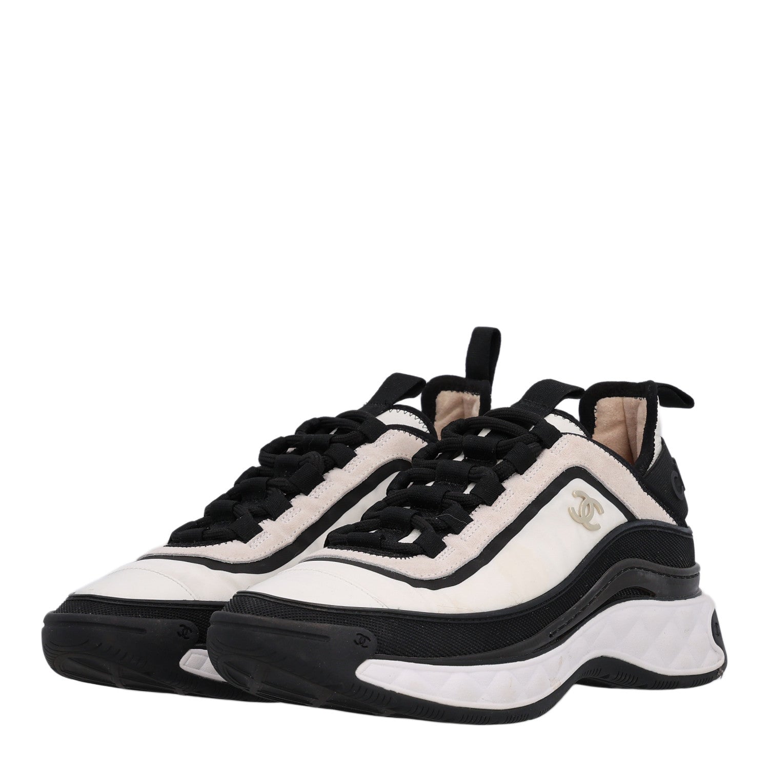 Chanel Fabric Suede Calfskin CC Sneakers 38 White Black 5 of 11