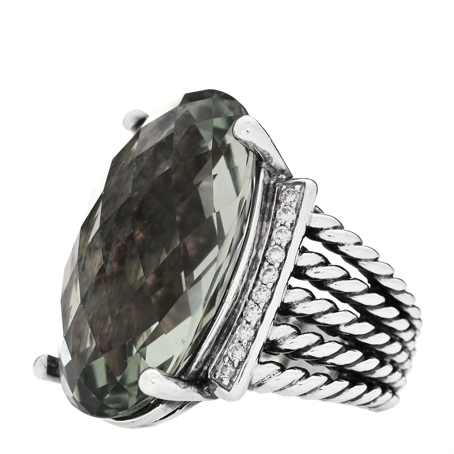 Sterling Silver Diamond Prasiolite 26mm Oval Wheaton Ring 51 5.75