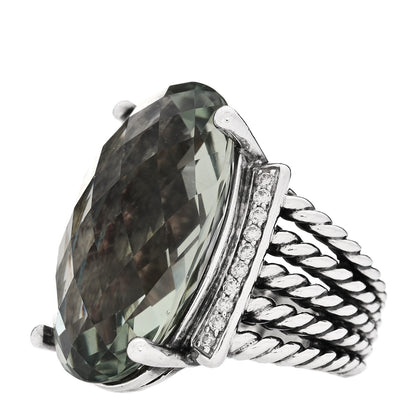 David Yurman Sterling Silver Diamond Prasiolite 26mm Oval Wheaton Ring 51 5.75 4 of 5