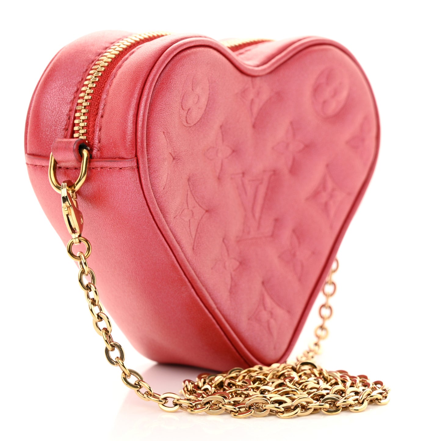 Lambskin Embossed Monogram Fall In Love Sac Coeur Heart Chain Bag Lipstick Red