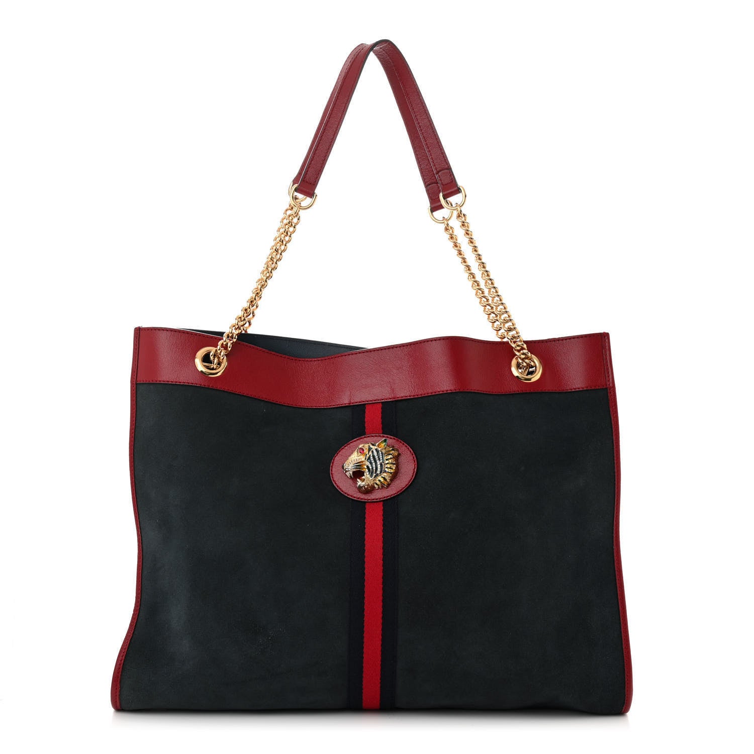 Gucci Suede Calfskin Large Rajah Chain Tote New Blue Romantic Cherry 1 of 12