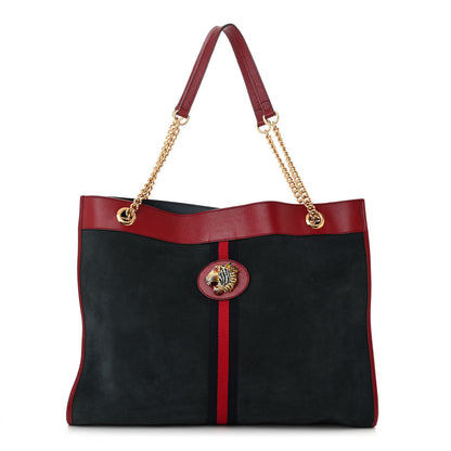 Gucci Suede Calfskin Large Rajah Chain Tote New Blue Romantic Cherry 1 of 12