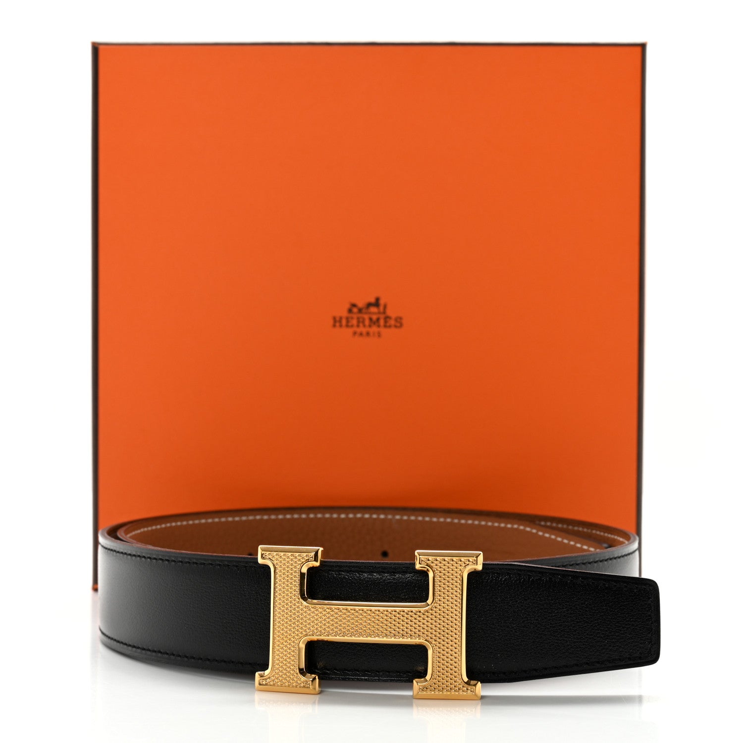 Hermes Box Togo 32mm Guilloche H Belt 75 30 Black Gold 12 of 12