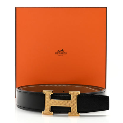 Hermes Box Togo 32mm Guilloche H Belt 75 30 Black Gold 12 of 12