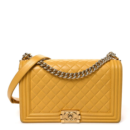 Chanel Lambskin Quilted New Medium Boy Flap Yellow 1 of 12