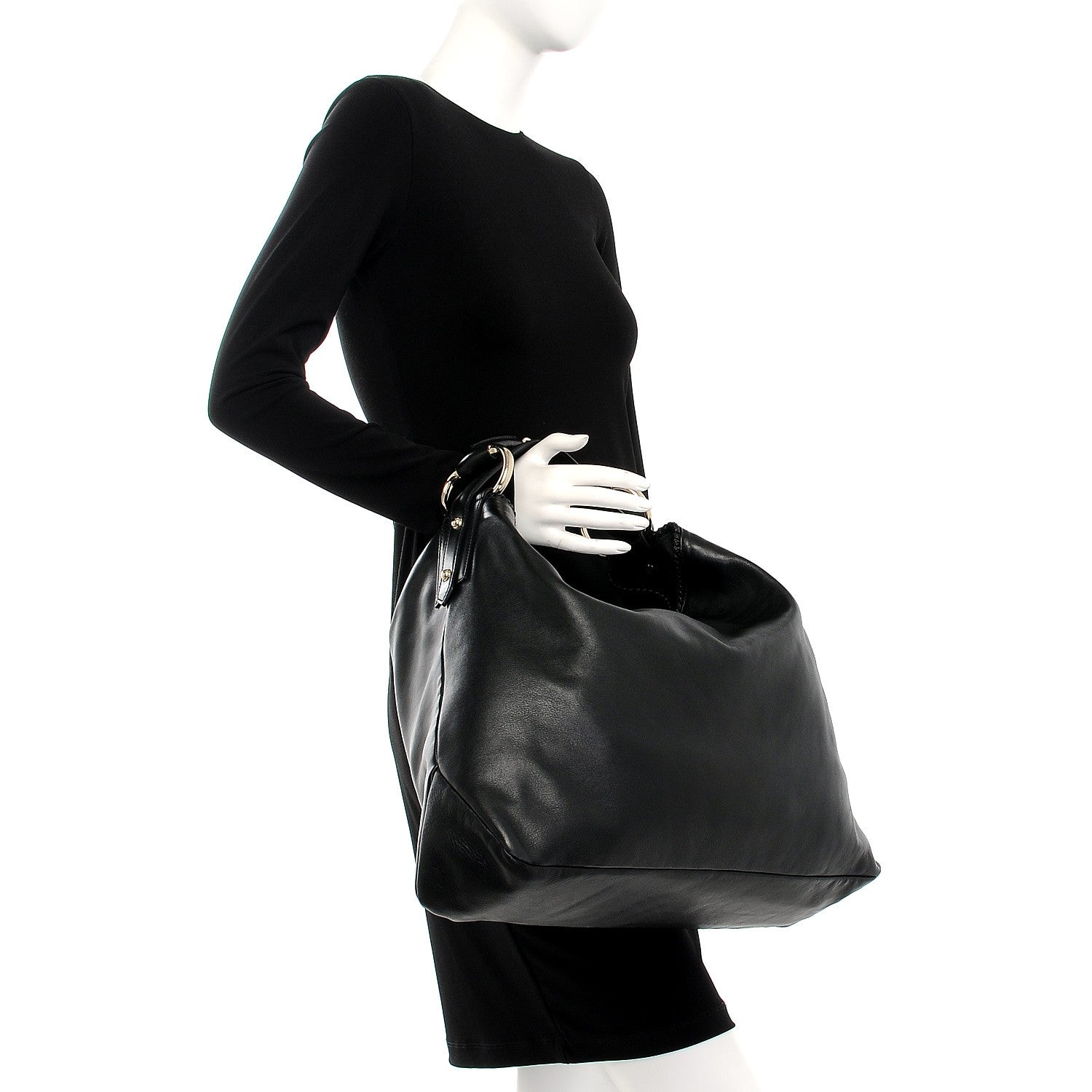 Gucci Calfskin Large Horsebit Chain Hobo Black 2 of 7
