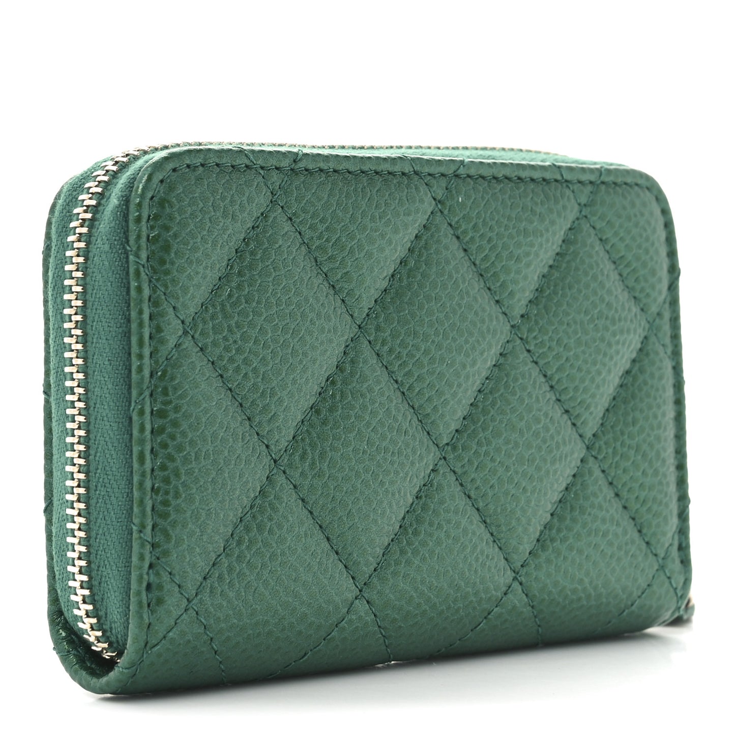 Metallic Caviar Quilted Zip Coin Purse Green