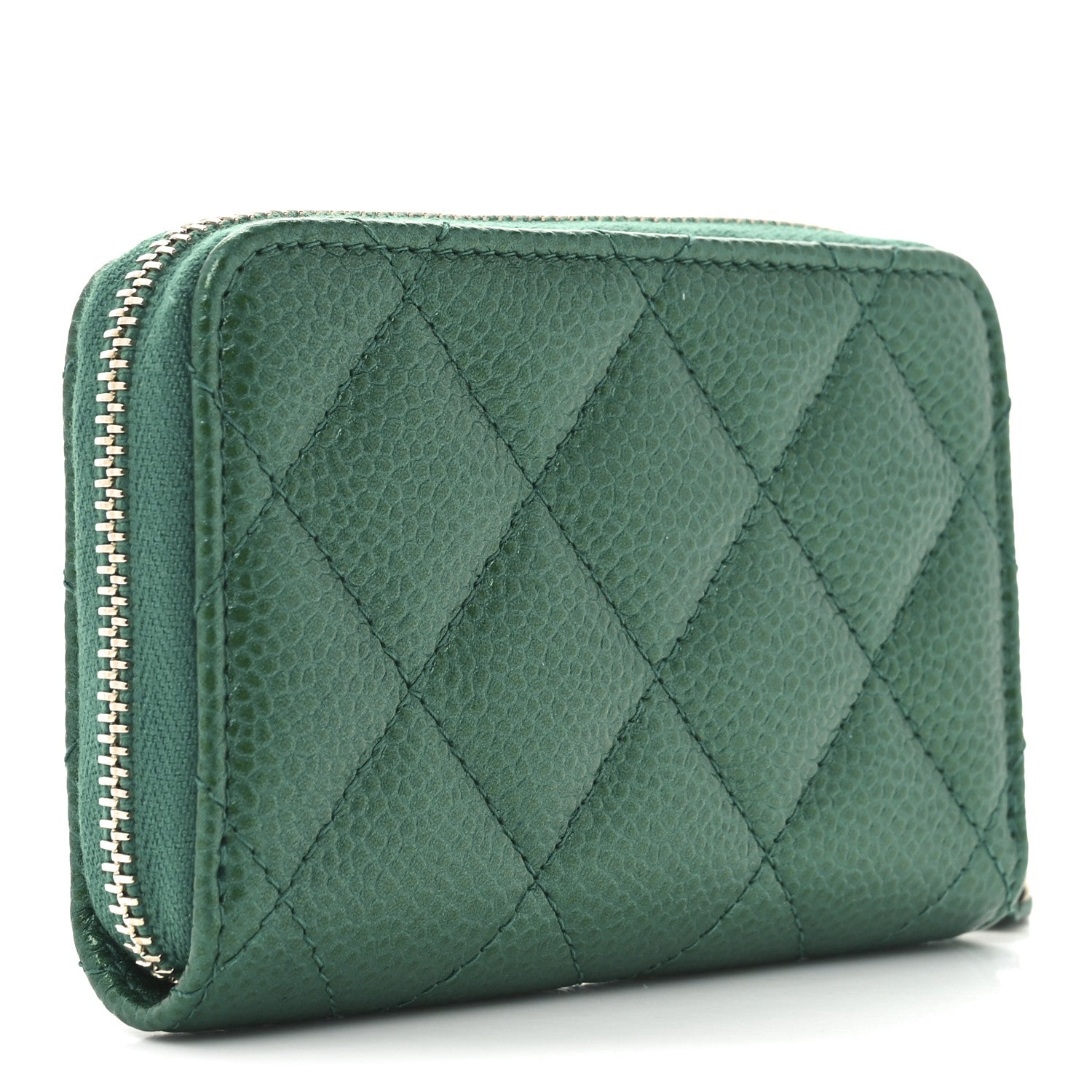 Chanel Metallic Caviar Quilted Zip Coin Purse Green 3 of 8