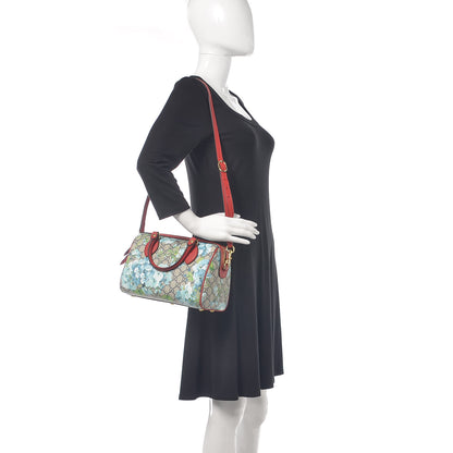 Gucci GG Supreme Monogram Blooms Small Boston Beige Blue Navy Hibiscus Red 3 of 10