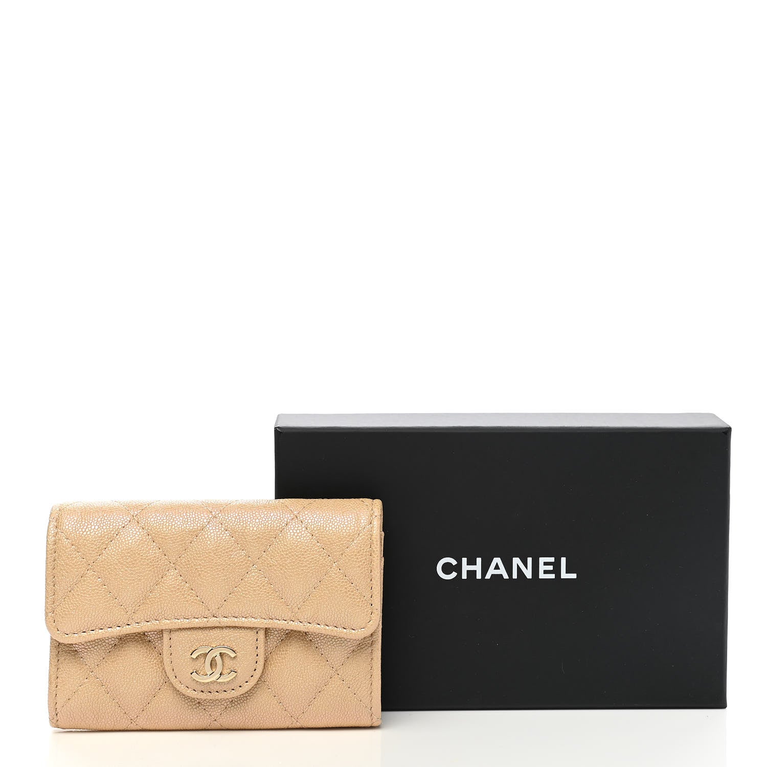 Chanel Iridescent Caviar Quilted Flap Card Holder Wallet Beige 9 of 9