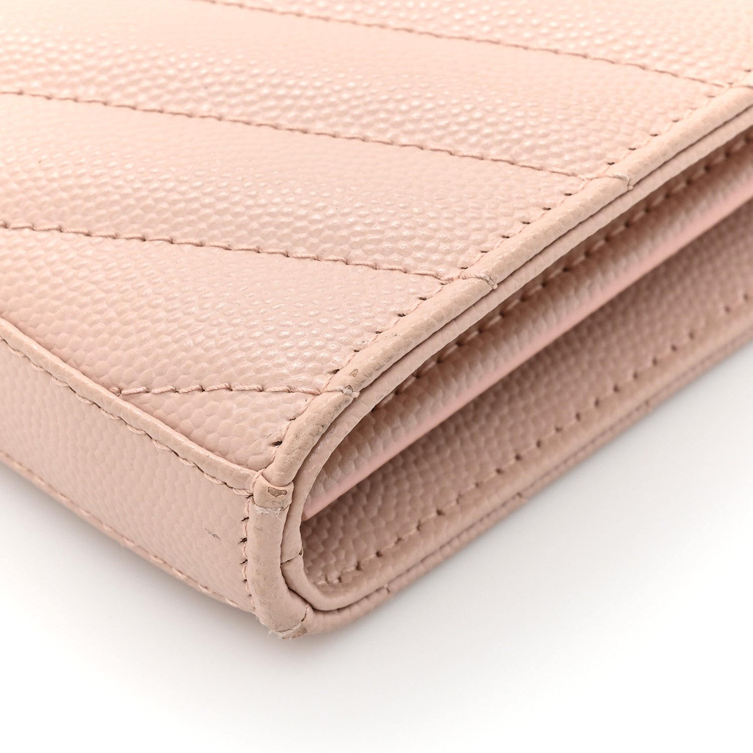 Saint Laurent Grain De Poudre Matelasse Chevron Monogram Chain Wallet Pale Pink 13 of 18