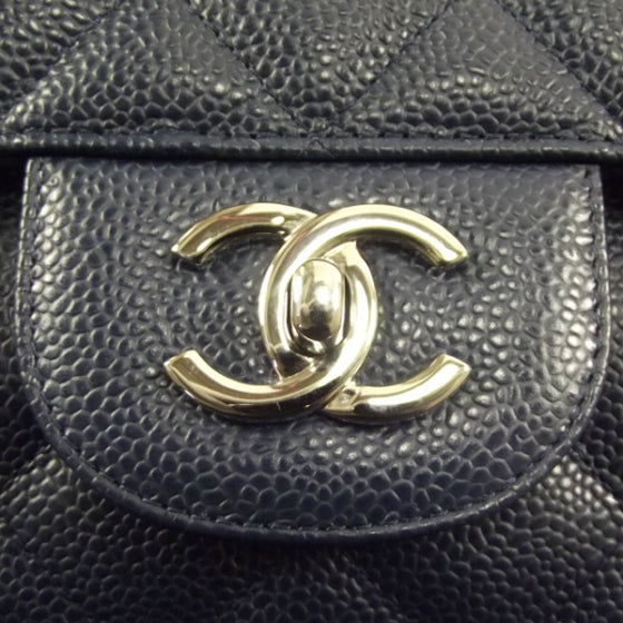 Caviar JUMBO Classic Flap Dark Navy Blue