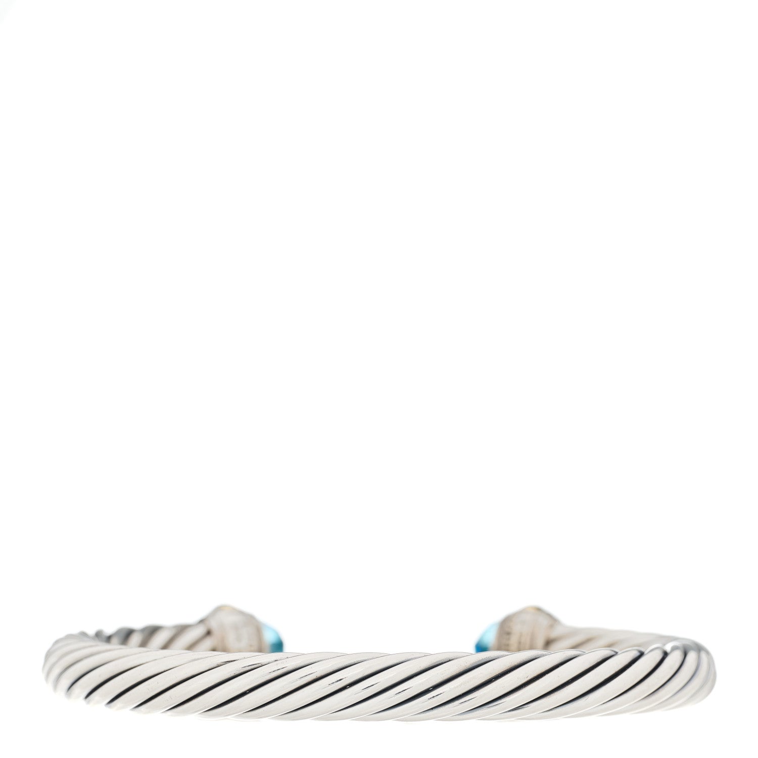 David Yurman Sterling Silver 14K Yellow Gold Blue Topaz 7mm Cable Classics Bracelet 2 of 3