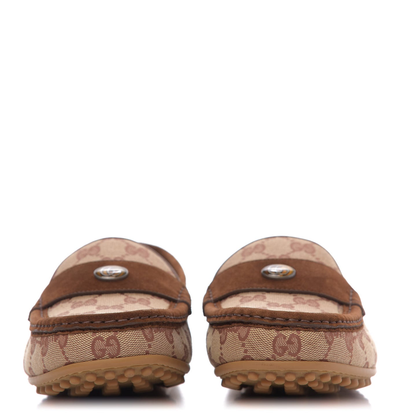 GG Monogram Suede Mens Driver Loafers 9 Beige Ruggine Cuir