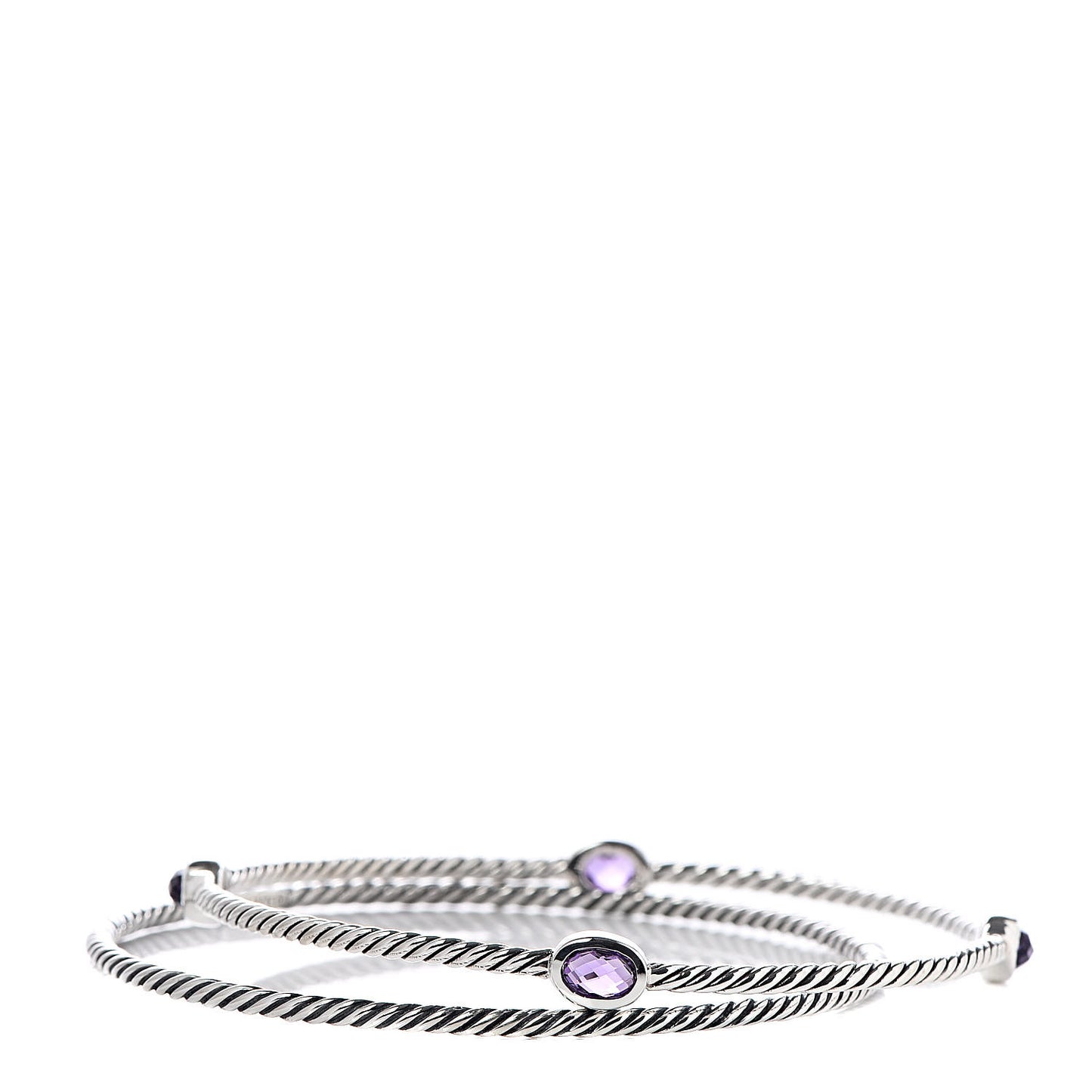 Sterling Silver Amethyst Color Classics Cable Bangle Bracelet Set of 2