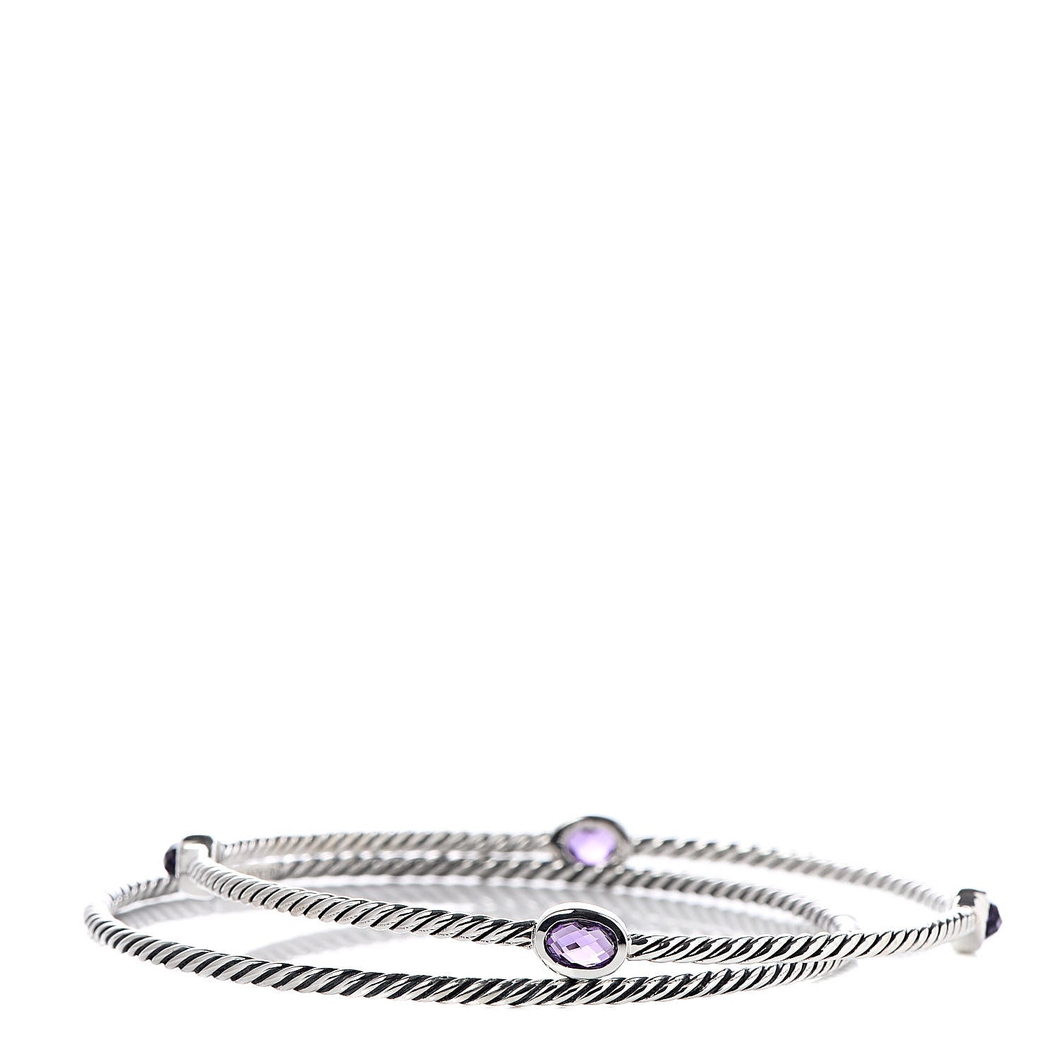 David Yurman Sterling Silver Amethyst Color Classics Cable Bangle Bracelet Set of 2 1 of 4
