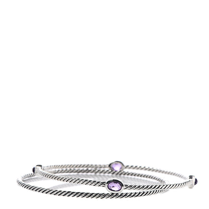 David Yurman Sterling Silver Amethyst Color Classics Cable Bangle Bracelet Set of 2 1 of 4