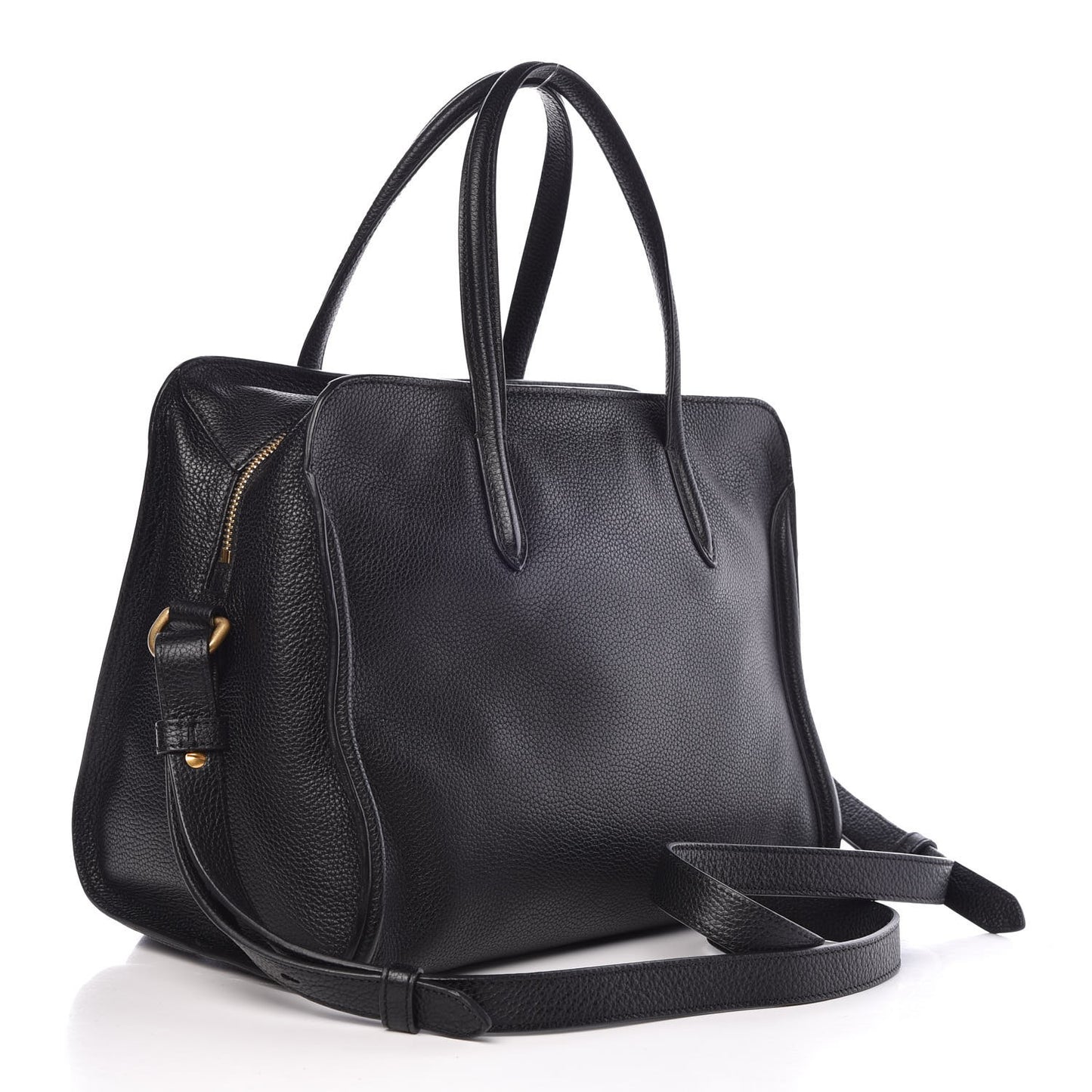 Pebbled Calfskin Small Skull Padlock Zip Around Tote Black