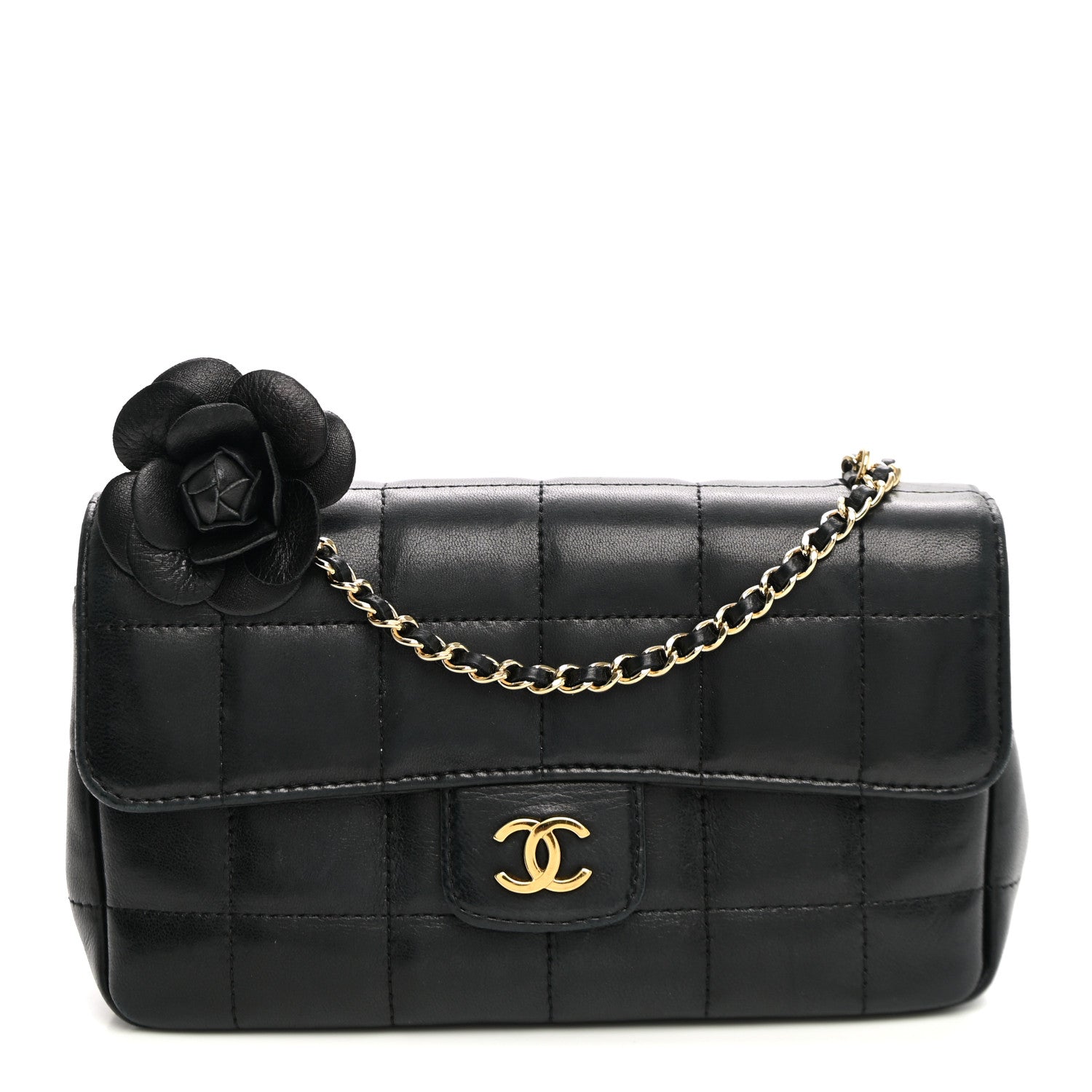 Chanel Lambskin Quilted Mini Chocolate Bar Camellia Flap Black 1 of 9