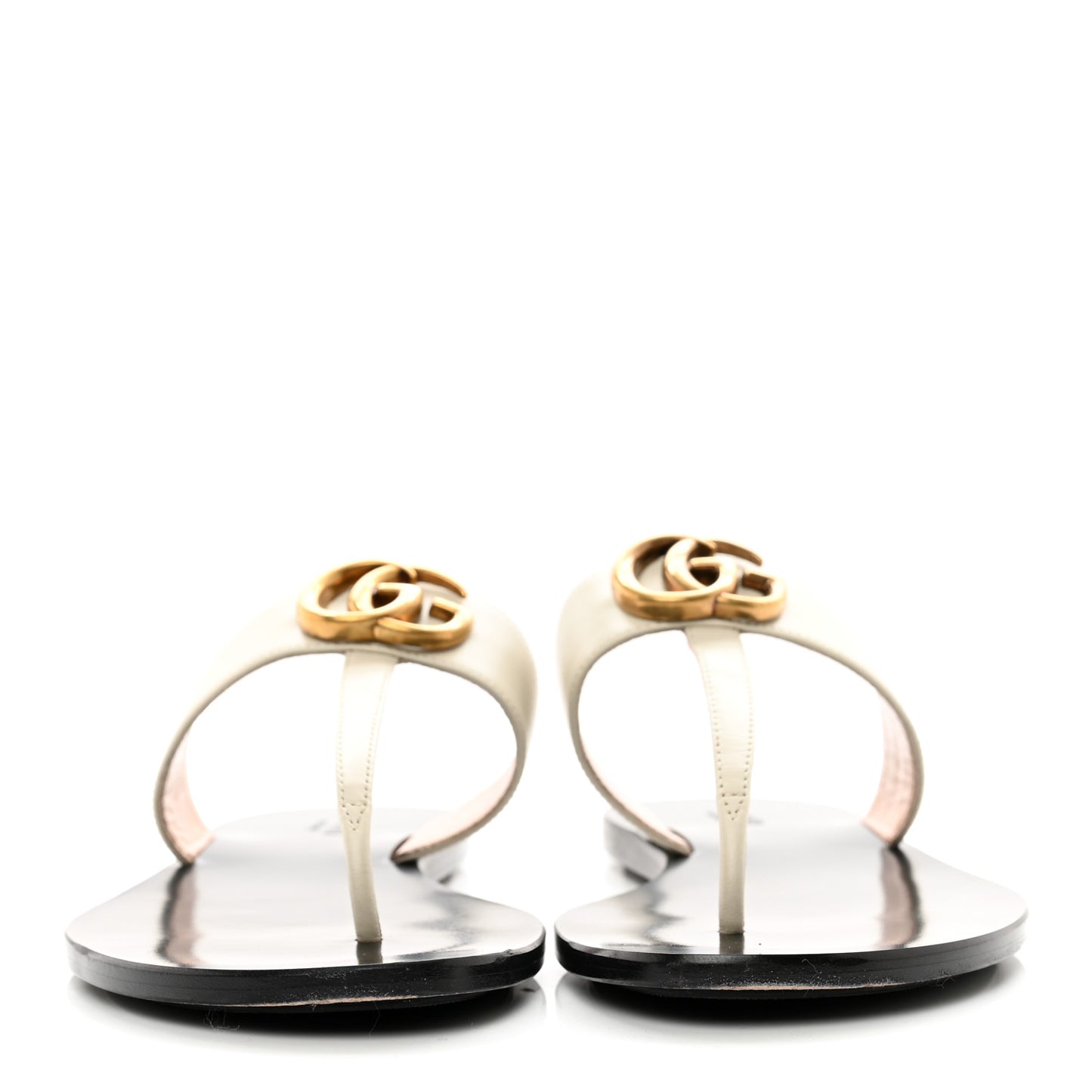 Calfskin GG Marmont Thong Sandals 36.5 Mystic White