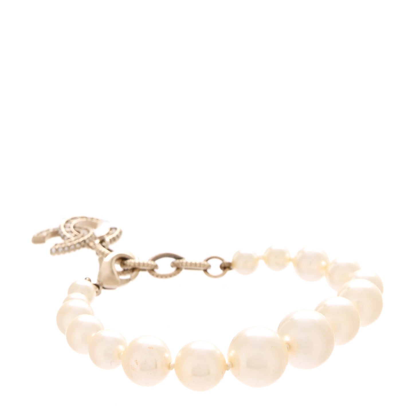 Graduated Pearl Crystal CC Bracelet Gold