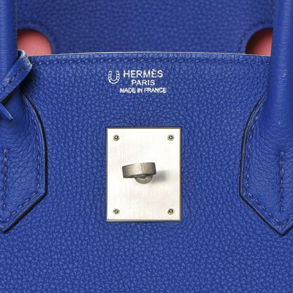 Hermes Togo Horseshoe Birkin 30 Bleu Electrique Rose Lipstick 15 of 29