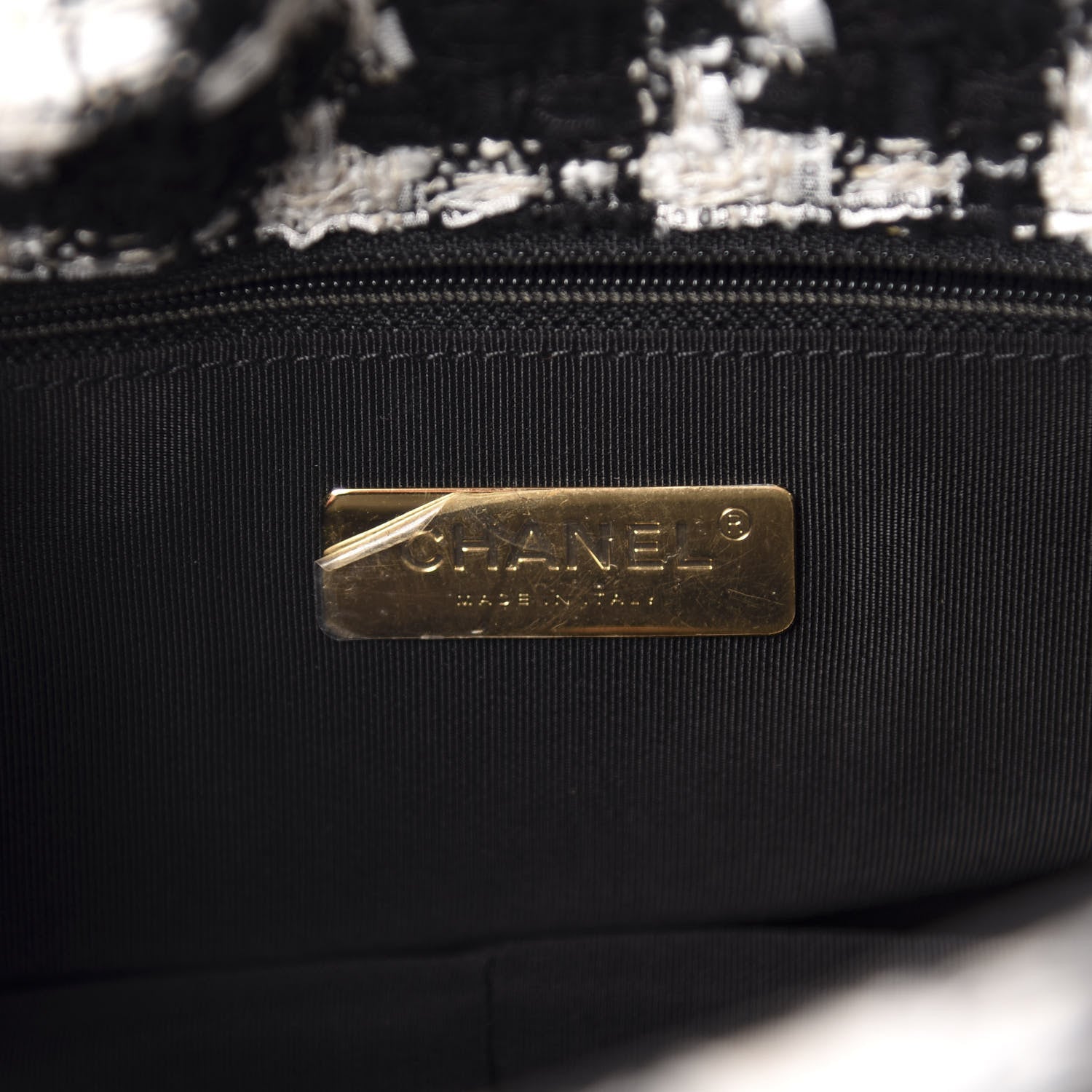 Chanel Tweed Quilted Large 19 Flap Black Ecru White 8 of 12