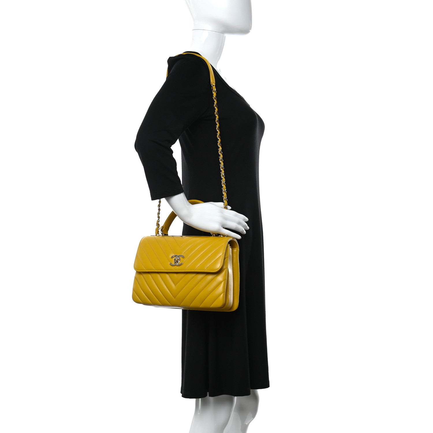 Chanel Lambskin Chevron Quilted Small Trendy CC Dual Handle Flap Bag Yellow 3 of 16