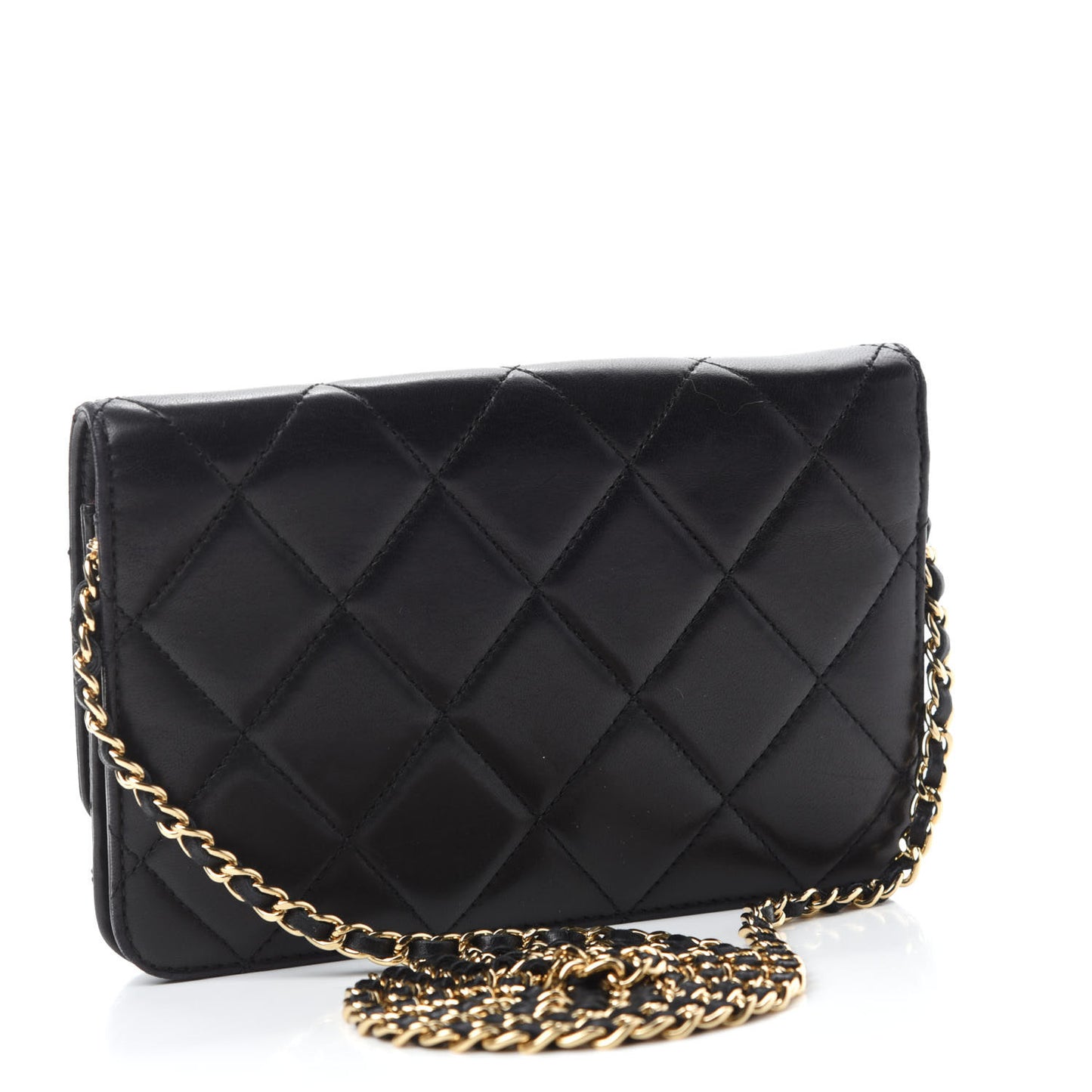 Lambskin Quilted Golden Class Wallet on Chain WOC Black