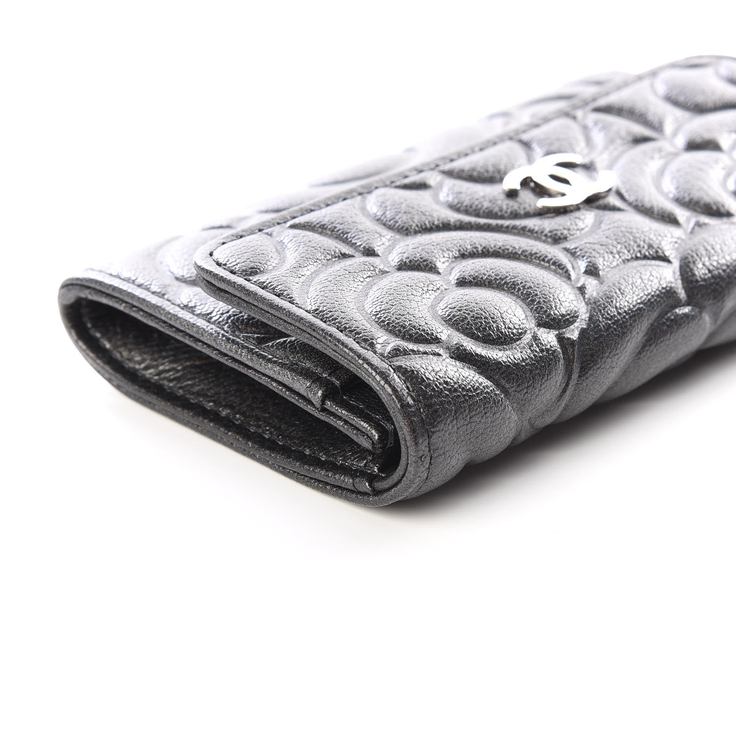 Chanel Goatskin Camellia Embossed Flap Card Holder Wallet Grey 7 of 11