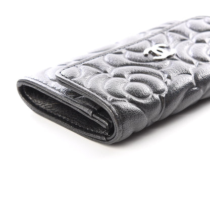 Chanel Goatskin Camellia Embossed Flap Card Holder Wallet Grey 7 of 11