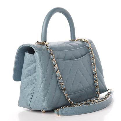 Chanel Caviar Chevron Quilted Mini Coco Handle Flap Sky Blue 4 of 13