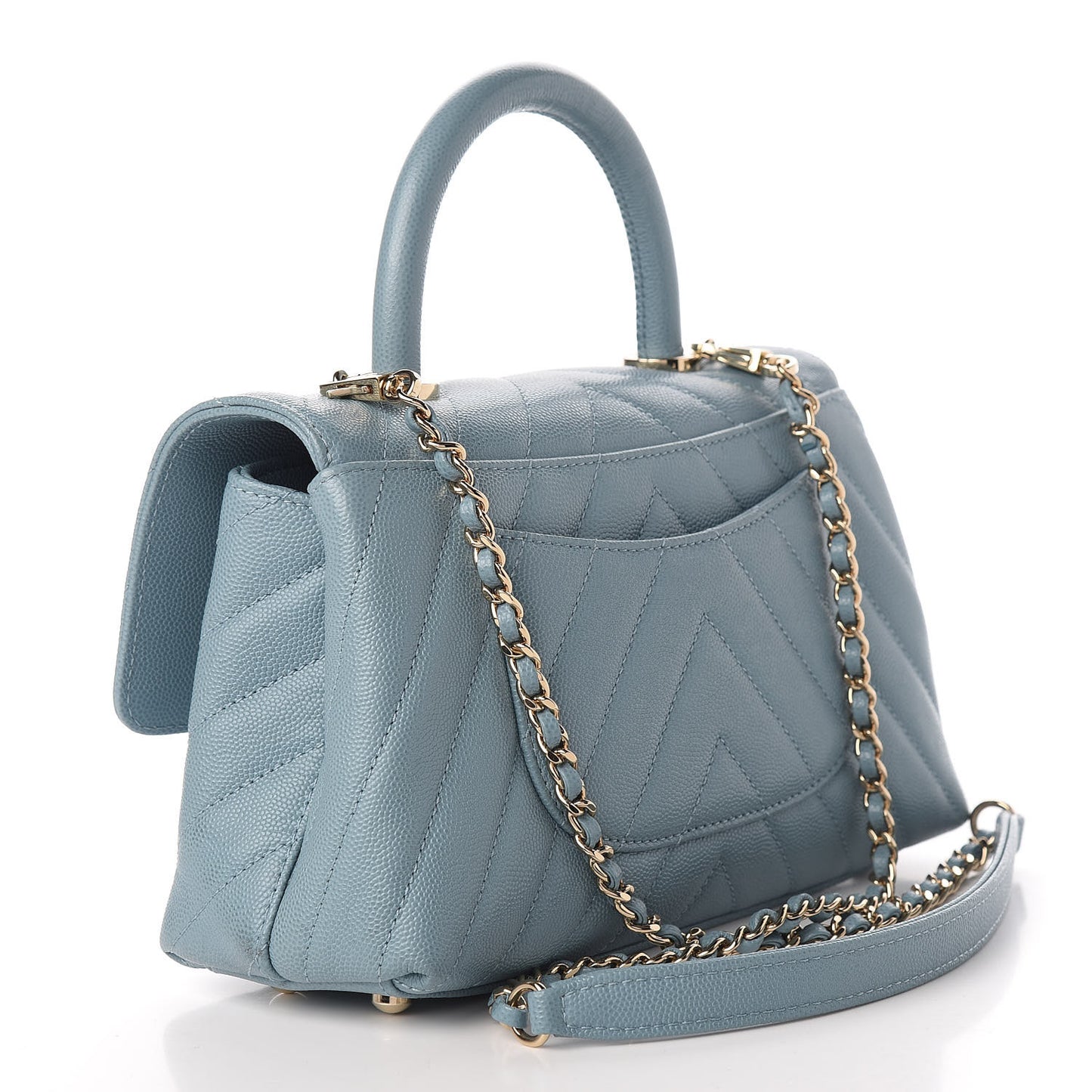 Caviar Chevron Quilted Mini Coco Handle Flap Sky Blue