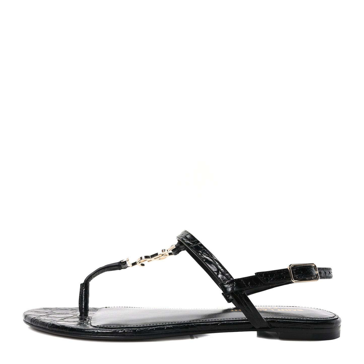 Calfskin Crocodile Embossed Cassandra Monogram Sandals 35.5 Black