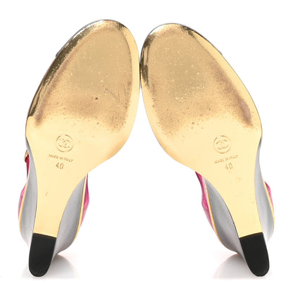 Chanel Lambskin Cap Toe Open Wedge Pumps 40 Fuchsia Black 6 of 9