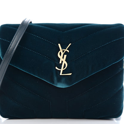 Saint Laurent Velvet Y Quilted Monogram Toy Loulou Chain Satchel Dark Ottanio 9 of 10