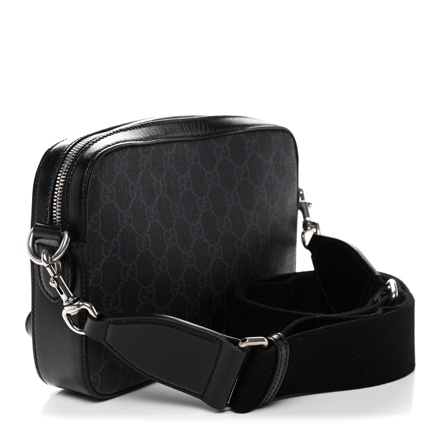 Gucci GG Supreme Monogram Azalea Calfskin Retro Interlocking G Wristlet Shoulder Bag Black 3 of 11