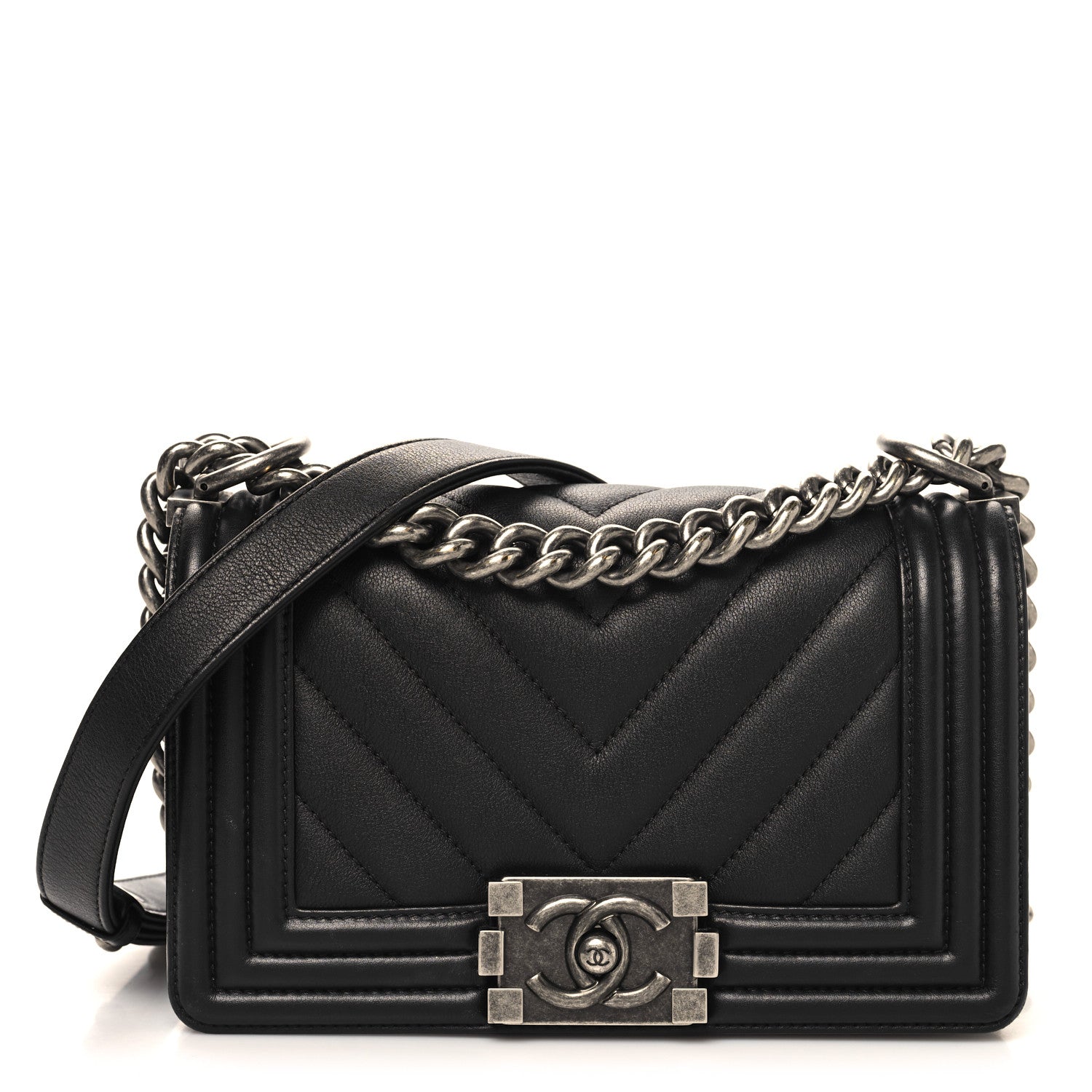 Chanel Calfskin Chevron Quilted Small Boy Flap Black 1 of 12