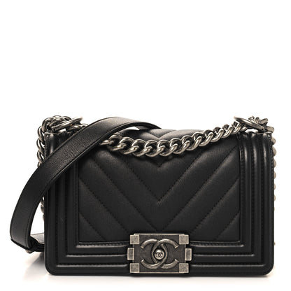 Chanel Calfskin Chevron Quilted Small Boy Flap Black 1 of 12