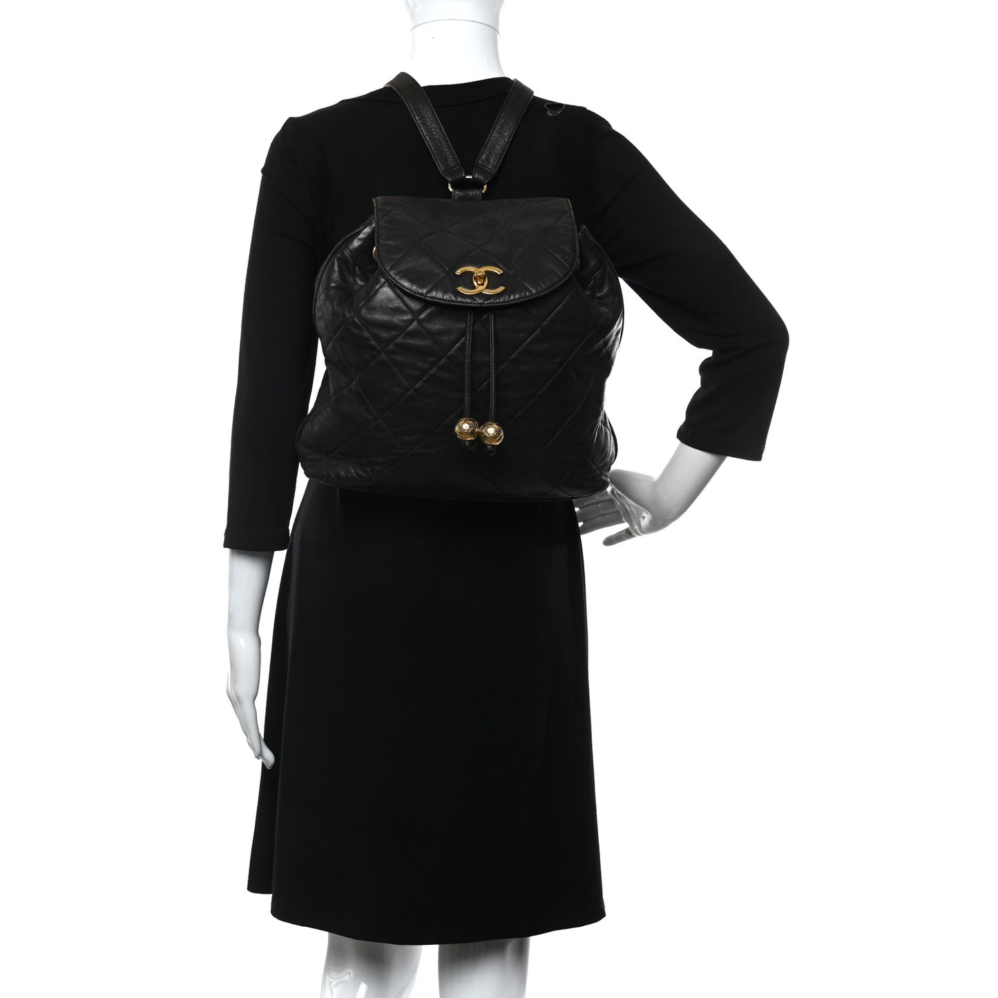 Lambskin Quilted Tassel Drawstring Backpack Dark Bown