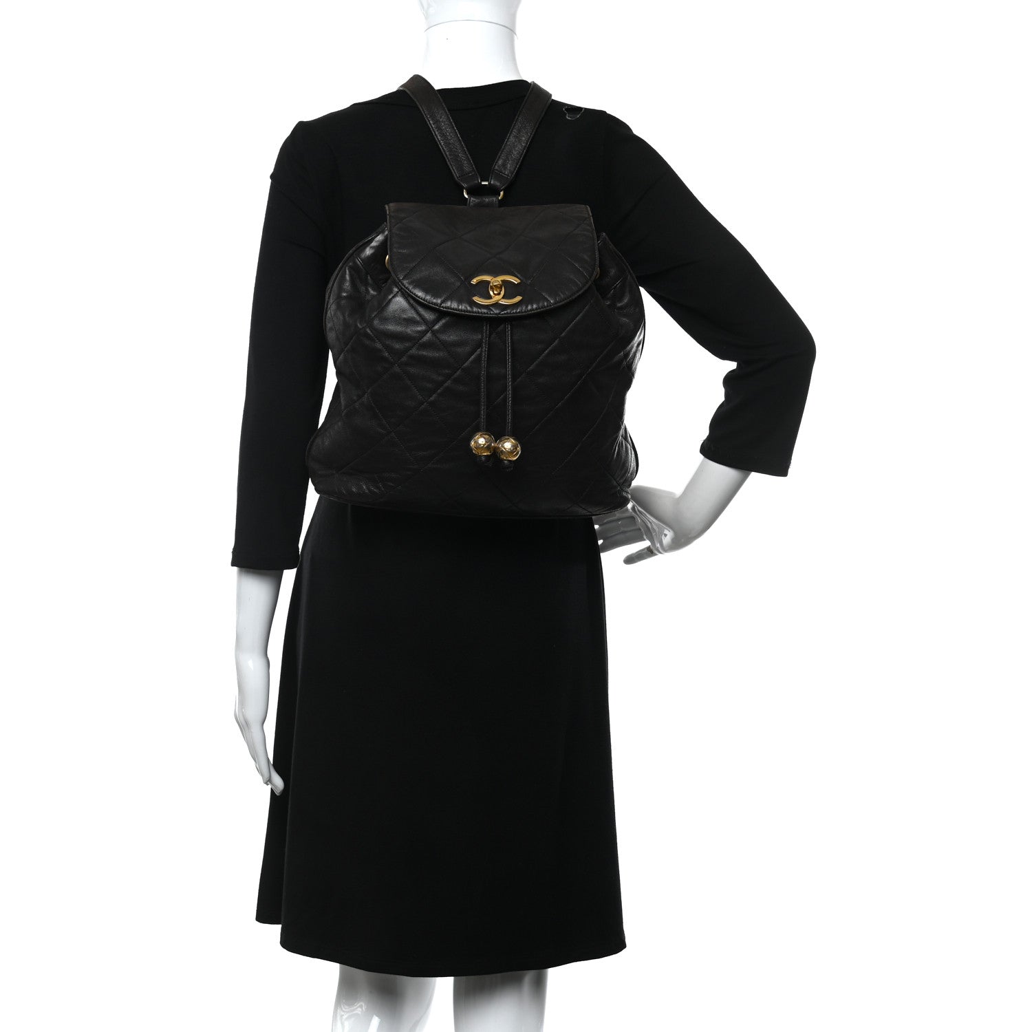 Chanel Lambskin Quilted Tassel Drawstring Backpack Dark Bown 2 of 15