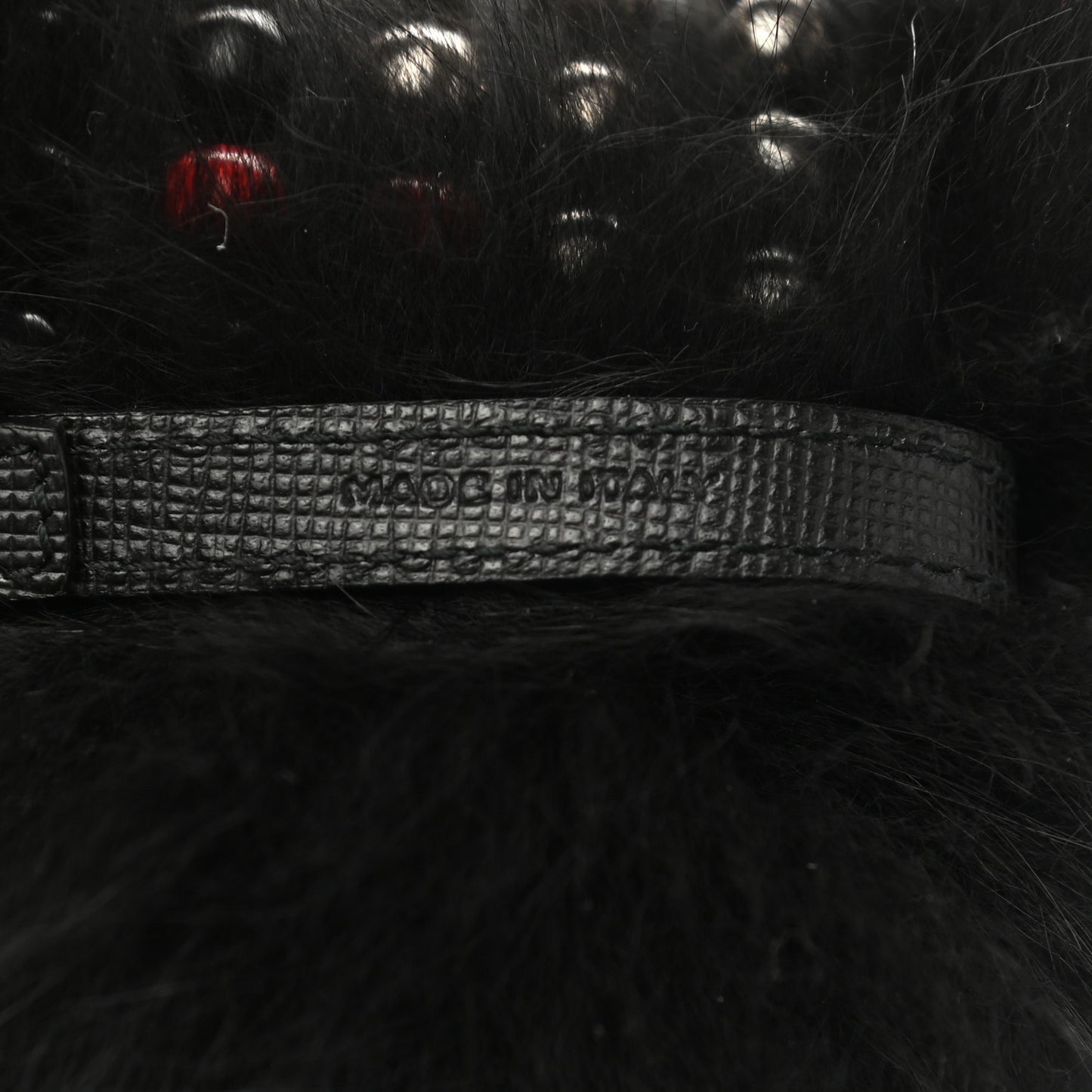 Fox Fur Calfskin Studded Eye Monster Cube Bag Charm Black
