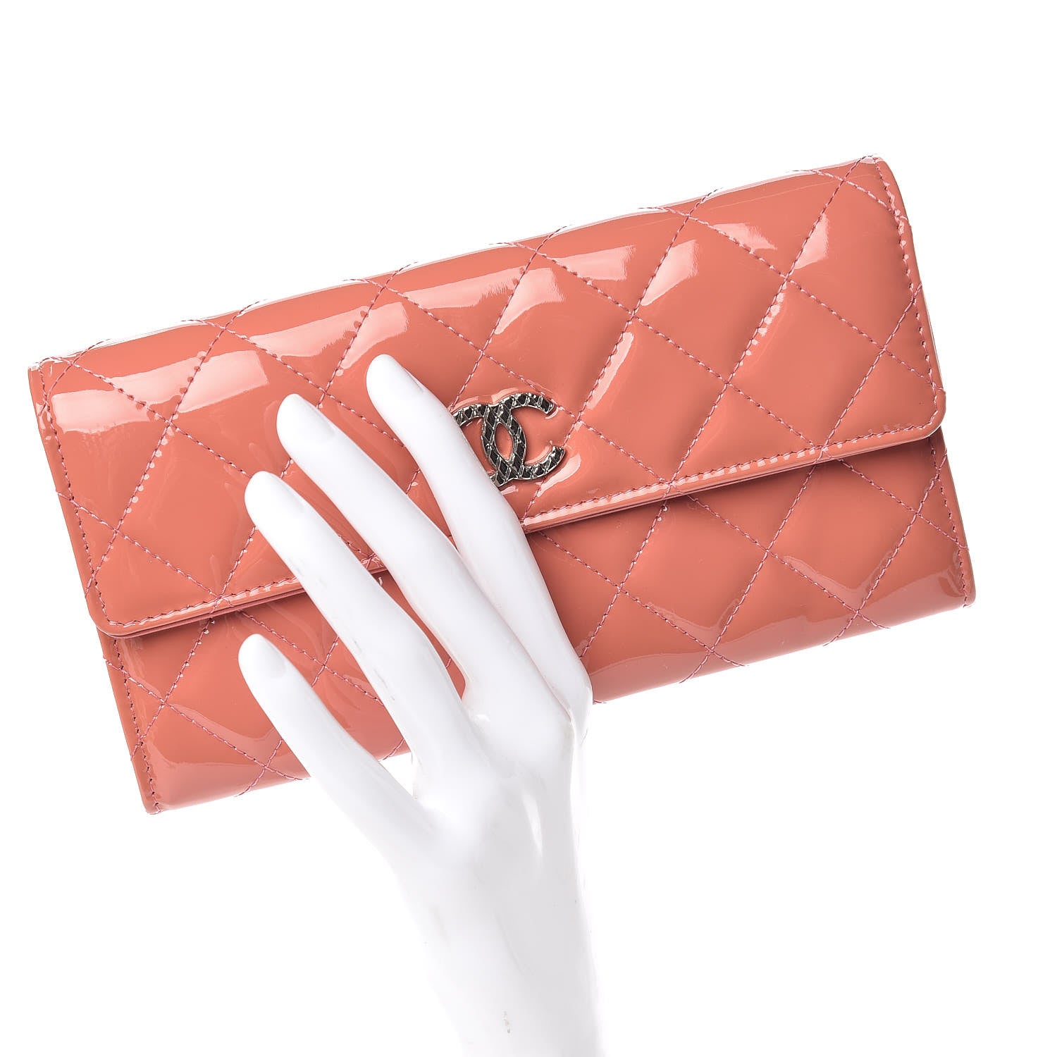 Chanel Patent Quilted Brilliant Large Flap Wallet Pink 2 of 10