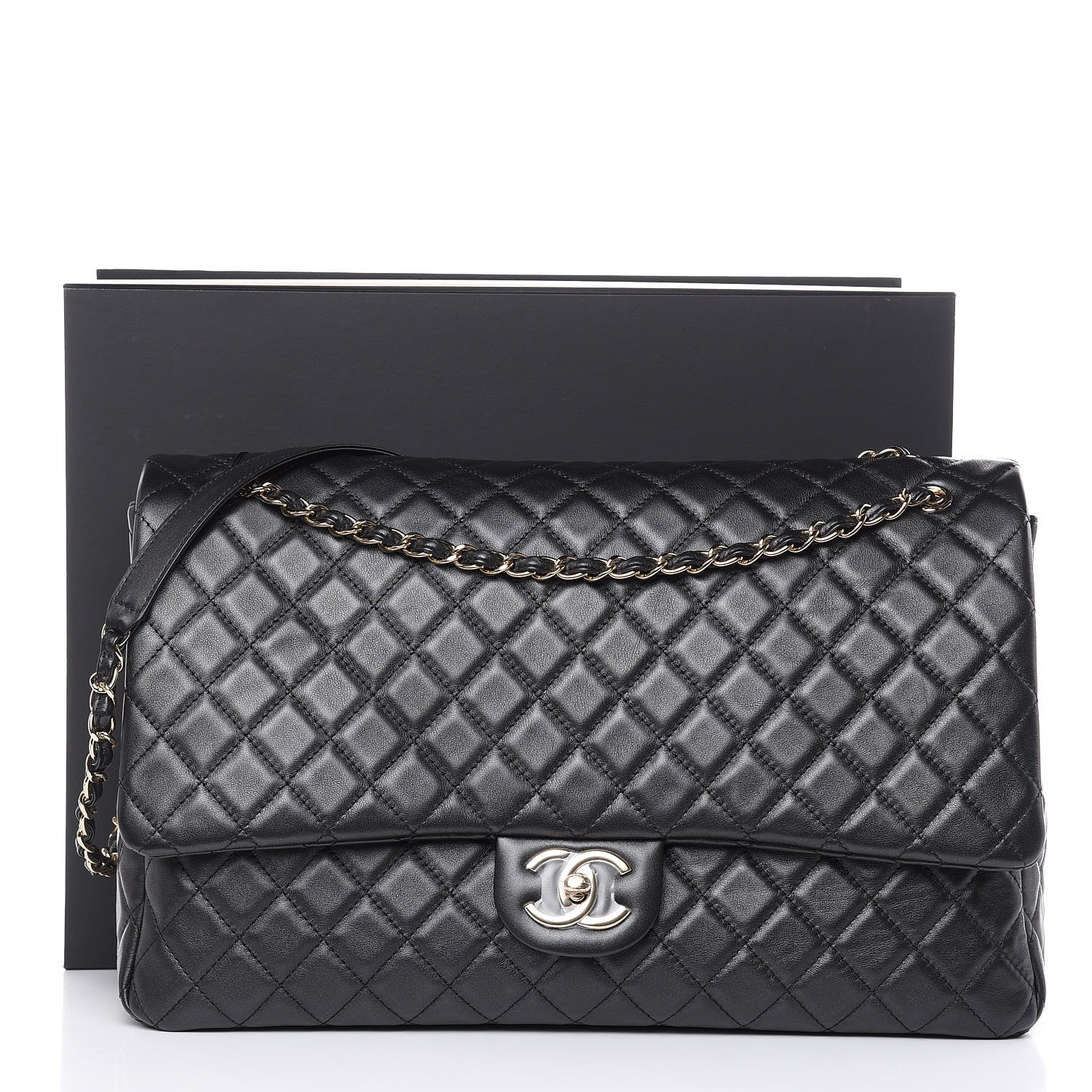 Chanel Metallized Calfskin Quilted XXL Travel Flap Bag Black 10 of 10