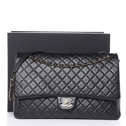 Chanel Metallized Calfskin Quilted XXL Travel Flap Bag Black 10 of 10