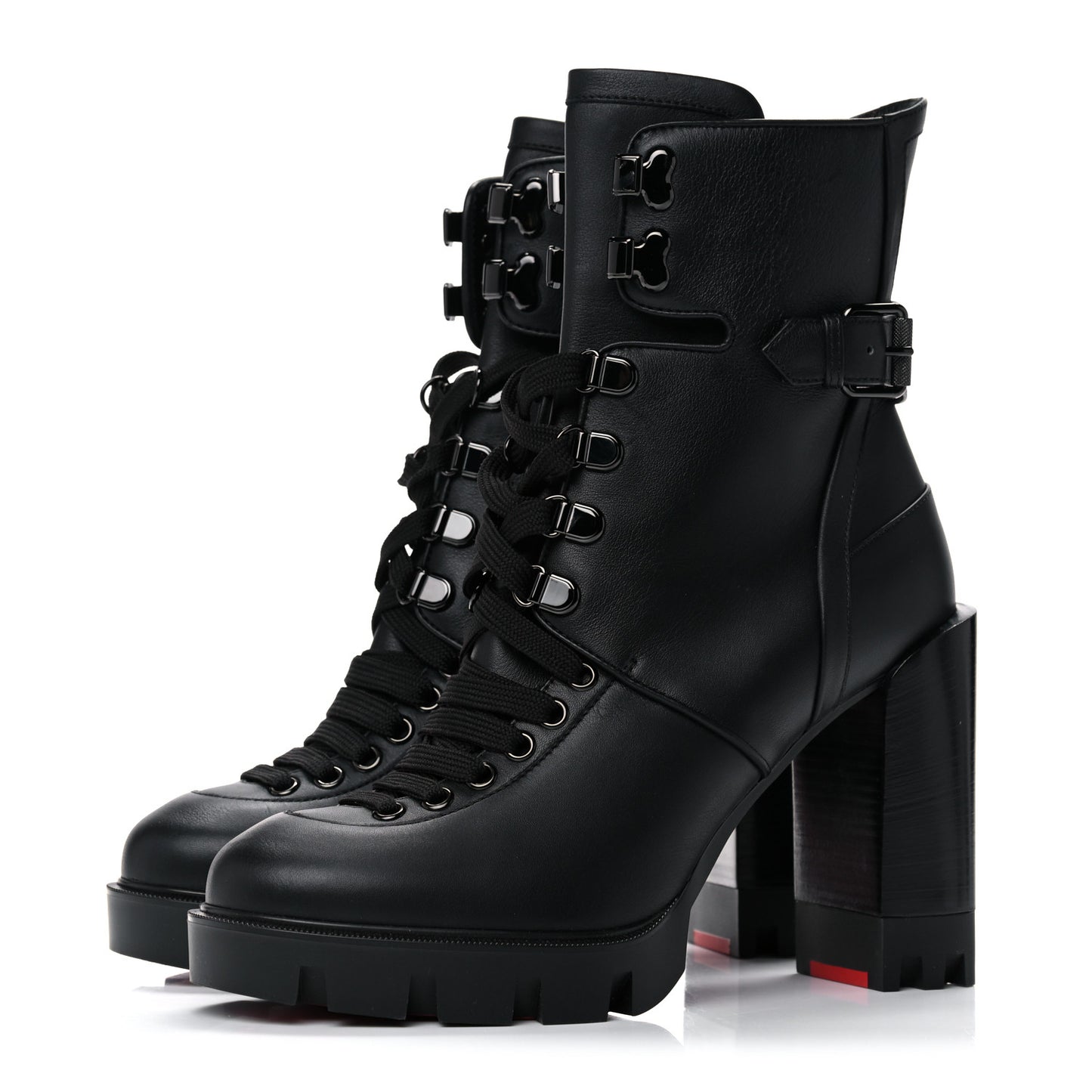 Calfskin Macademia 100 Biker Platform Boots 38.5 Black