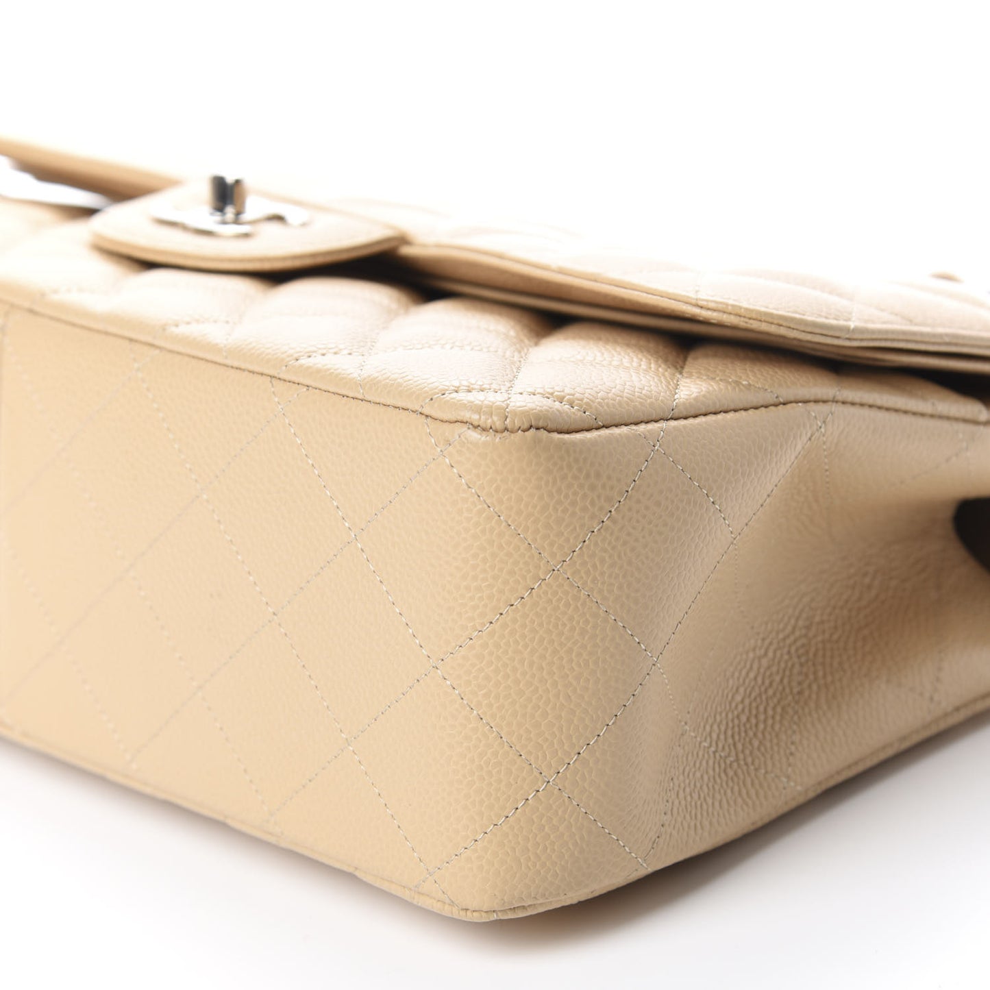 Caviar Quilted Jumbo Double Flap Beige