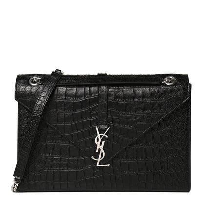 Saint Laurent Calfskin Crocodile Embossed Monogram Large Satchel Black 1 of 11